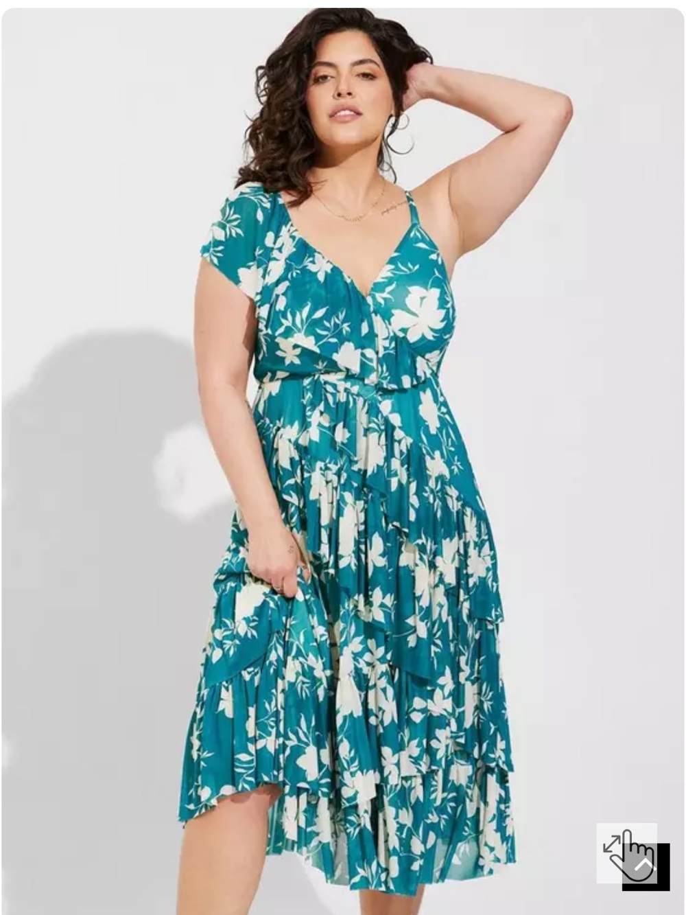 TORRID Teal & White Floral Asymmetrical Mesh Ruffle Midi Dress size 4